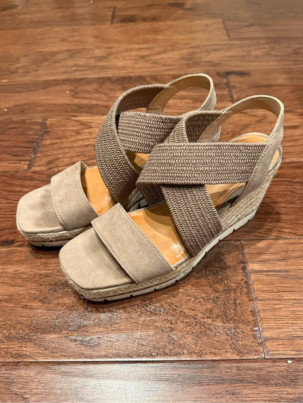 Kelly & Katie Taupe Crisscross Espadrille Wedge Sandals